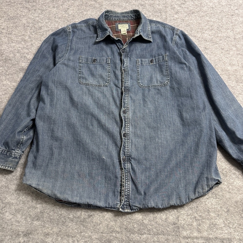LL Bean Denim Shirt‎ Mens XL Blue Plaid Lined Overshirt Shacket